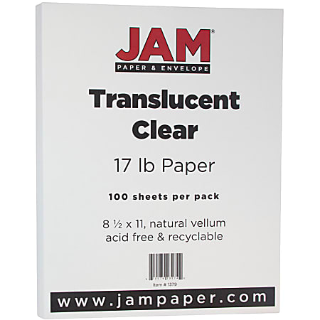 JAM Paper® Letter Card Stock, Clear Translucent Vellum, Letter (8.5" x 11"), 17 Lb, Pack Of 100