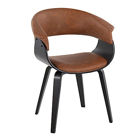 LumiSource Vintage Mod Faux Leather/Wood Contemporary Chair, Black/Camel