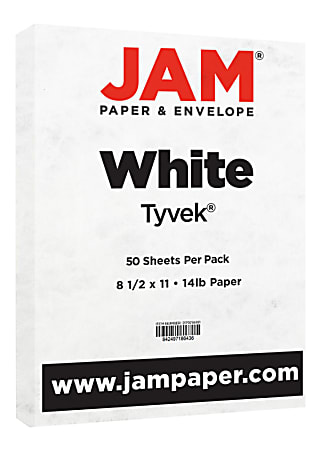 JAM Paper® Tyvek Letter Card Stock, 8-1/2 x 11, 14 Lb, White, Pack Of 50  Sheets