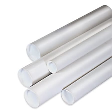 Partners Brand White Mailing Tubes With Plastic Endcaps, 1 1/2" x 24", 80% Recycled, Pack Of 50