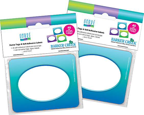 Barker Creek Self-Adhesive Name Tags, 2-3/4" x 3-1/2", Ombré, 45 Name Tags Per Pack, Case Of 2 Packs