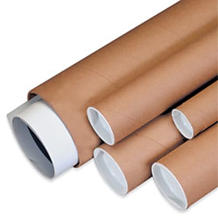Partners Brand Kraft Mailing Tubes With Plastic Endcaps,