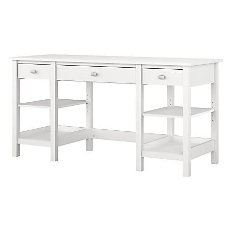 Bush Furniture Broadview 60"W Desk With Storage Shelves And Drawers, Pure White, Standard Delivery