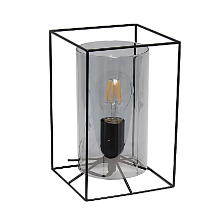 Lalia Home Metal Framed Table Lamp, 9"H, Smoky Shade/Black Base