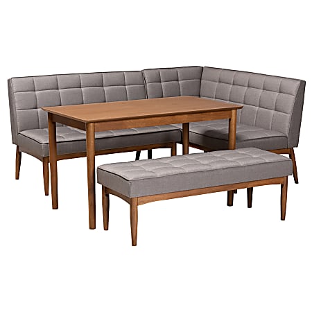 Baxton Studio Sanford 4-Piece Dining Nook Set, Gray/Walnut