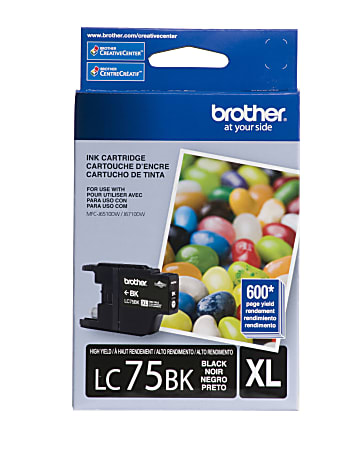 Brother® LC75 High-Yield Black Ink Cartridge, LC75BK, LC75BKS