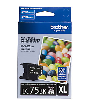 Brother® LC75 Black High-Yield Ink Cartridge, LC75BK, LC75BKS