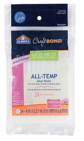 Elmer's® CraftBond® Mini Hot Glue Sticks, 4", Clear, Pack Of 24