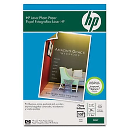 HP Photo Paper For Color LaserJet Printers, Glossy, 4" x 6", 7.5 Mil, Pack Of 100 Sheets