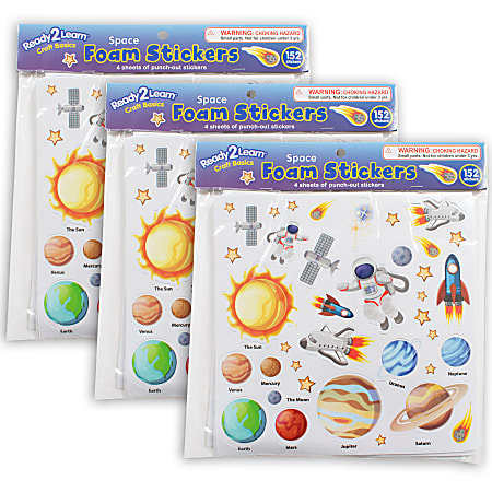 Ready 2 Learn Foam Stickers, Space, 152 Stickers Per Pack, Set Of 3 Packs