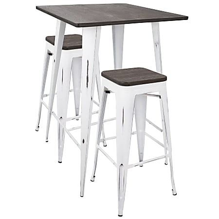 Lumisource Oregon Industrial Pub Table With 2 Stools, Espresso/Vintage White