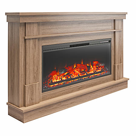 Ameriwood Home Elmcroft Wide Mantel With Linear Electric Fireplace, 37-13/16”H x 64”W x 10-15/16”D, Walnut