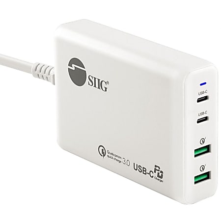 SIIG 100W Dual USB-C PD 3.0 PPS & QC 3.0 Combo Power Charger - White - Powerfull 4-Port high-power charger with two USB-C PD 3.0 PPS and two USB-A QC 3.0 fast charging port - 2A2C combo charging
