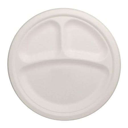 Karat Earth 9" Round 3-Compartment Bagasse Plates, Natural, Pack Of 500 Plates