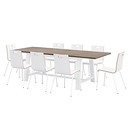 KFI Studios Midtown Dining Table With 8 Chairs, Espresso/White Table, White Chairs