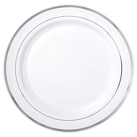 Amscan Plastic Plates With Trim, 7-1/2", White/Silver, Pack Of 20 Plates