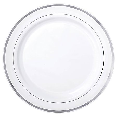 Amscan Plastic Plates With Trim, 7-1/2", White/Silver, Pack Of 20 Plates