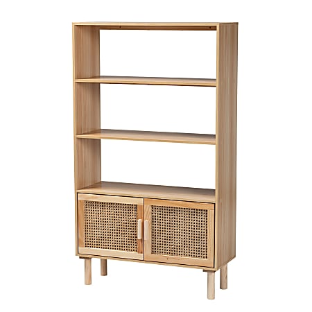 Baxton Studio Faulkner 56"H 4-Shelf Bookcase, Beige/Natural Brown