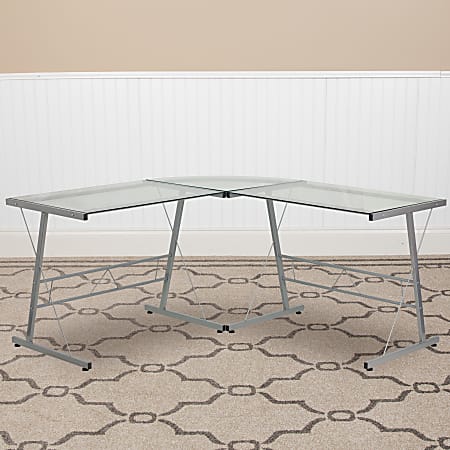 Flash Furniture 84 W Glass L Shaped Corner Computer Desk With