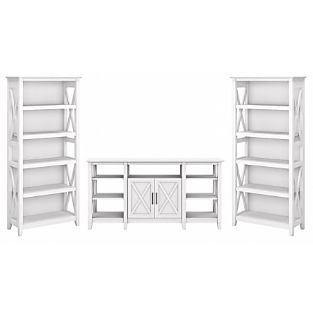 Bush® Furniture Key West Tall TV Stand With Set Of 2 Bookcases, Pure White Oak, Standard Delivery