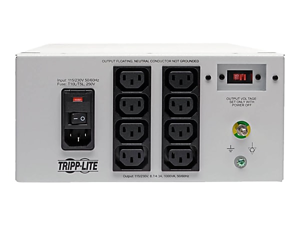 Tripp Lite Isolator Series Dual-Voltage 115/230V 1000W 60601-1 Medical-Grade Isolation Transformer, C14 Inlet, 8 C13 Outlets - Transformer - AC 115/230 V - 1000 Watt - 1000 VA - output connectors: 8 - white