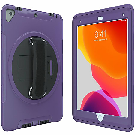 CTA Digital: Protective Case with Build in 360? Rotatable Grip Kickstand for iPad 7th & 8th Gen 10.2?, iPad Air 3 & iPad Pro 10.5?, Purple - Impact Resistant, Drop Resistant - Silicone - Hand Strap - 10.3" Height x 7.3" Width x 0.8" Depth - 1 Pack