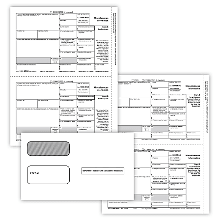ComplyRight&reg; 1099-MISC Recipient Only Tax Form Set, 3-Part, 2-Up, Copy B, State/File, 8-1/2" x 11", 50-PK Forms and Envelopes, 6113E26