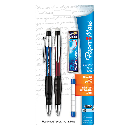 Paper Mate® ComfortMate Ultra™ Mechanical Pencil Starter Set, 0.5mm, HB Lead, Assorted Barrel Colors, Pack Of 2