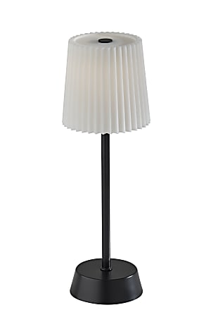 Adesso Bobby Cordless LED Indoor/Outdoor Table Lamp, 14”H, Off-White Shade/Black Base