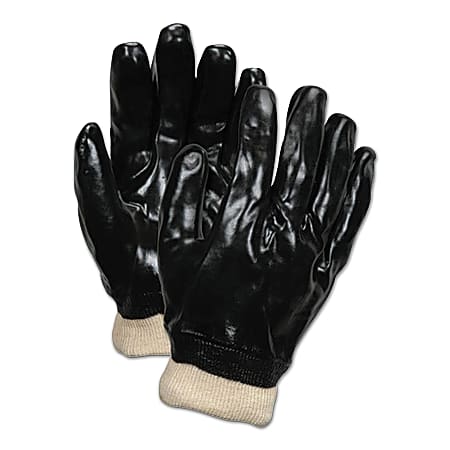 Memphis Glove Dipped PVC Gloves With Knit Wrist, One Size, Black, Pack Of 12 Pairs