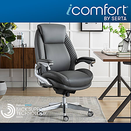Serta® iComfort i6000 Ergonomic Bonded Leather High-Back Executive Chair, Gray/Silver