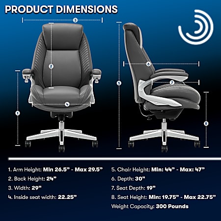 Serta® iComfort i6000 Ergonomic Bonded Leather High-Back Executive Chair, Gray/Silver