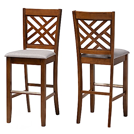 Baxton Studio Jason Bar Stools, Walnut/Gray, Set Of 2 Stools