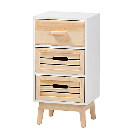 Baxton Studio Kalida 12"W 3-Drawer Storage Cabinet, White/Oak Brown