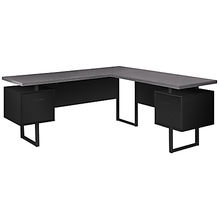 Monarch Specialties Dallas 71"W L-Shaped Computer Desk, Black/Gray