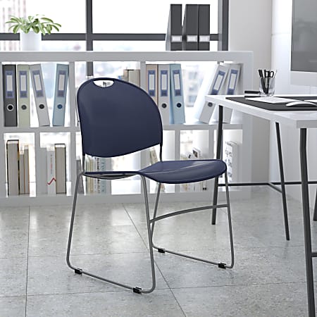 Flash Furniture HERCULES Plastic Ultra-Compact Stack Chair, Navy/Silver