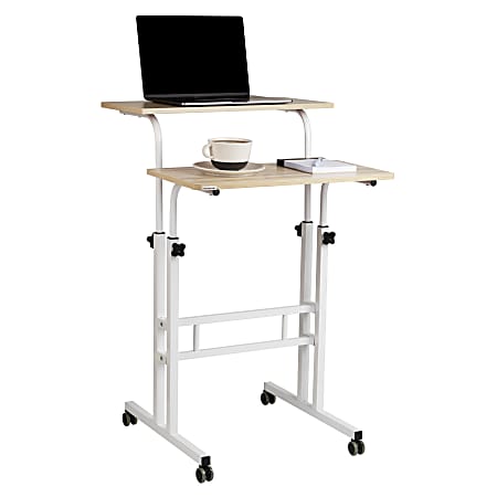 Mind Reader Mobile 21.25"W Height Adjustable Mobile Sit/Stand Desk, White