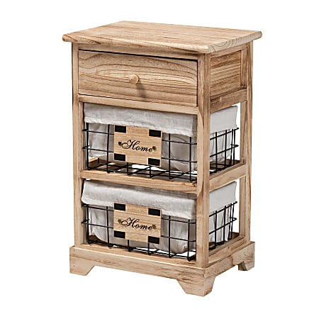 Baxton Studio Madra 1-Drawer Nightstand With Baskets, 22"H x 14-5/8"W x 10-5/8"D, Oak Brown