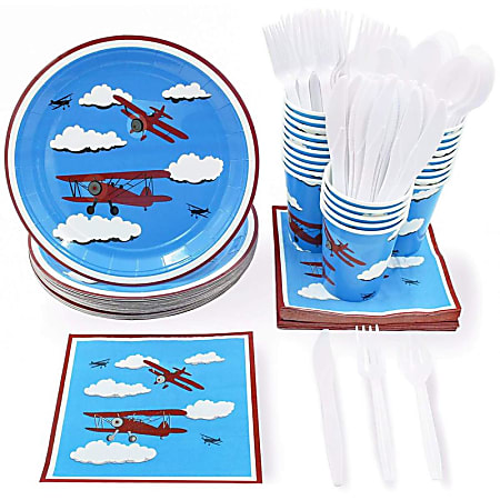 Airplane Party Supplies €“ Serves 24 €“ Includes Plates, Knives, Spoons, Forks, Cups And Napkins. Perfect Airplane Party Pack For Kids Airplane Themed Parties.