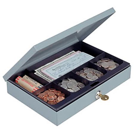 Ultra-Slim Cash Box With Security Lock, 2"H x 11 1/4"W x 7 1/2"D, Gray