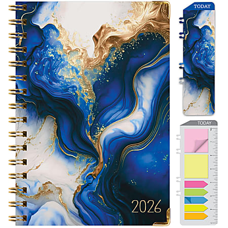 2026 Excello Brands Hardcover Fashion Daily/Weekly/Monthly Planner, 8.5" x 11", Dark Blue Marble November 2025 - December 2026, (FSHN-CY26-58-23)