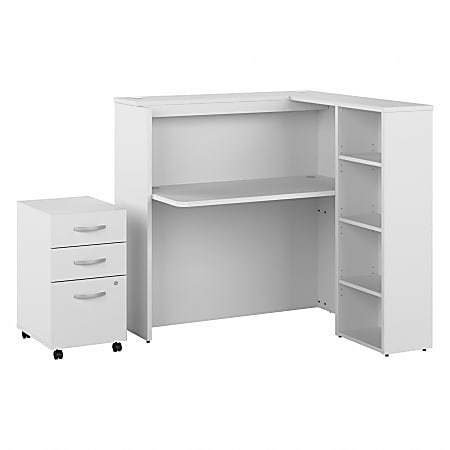 Bush Business Furniture Studio C 48"W Cubicle Computer Desk With Shelves And Mobile File Cabinet, White, Standard Delivery