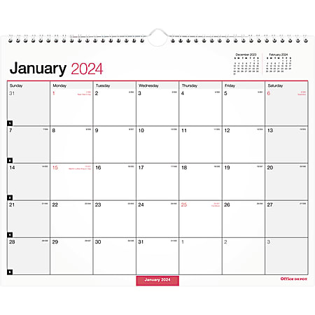 2024 Office Depot® Brand Monthly Wall Calendar, 15" x 12", White, January to December 2024 , OD302428
