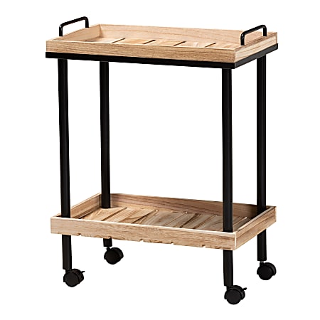 Baxton Studio Olinda Kitchen Cart, 26-13/16”H x 20-1/8”W, Oak Brown/Black