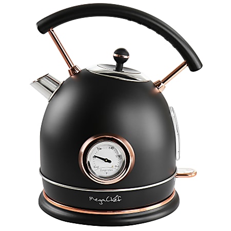 MegaChef 1.8 Quart Half Circle Electric Tea Kettle with Thermostat in Matte Black