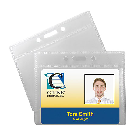 C-Line® Poly ID Badge Holders, Horizontal, 2 1/2" x 3 1/2", Clear, 12 Badges Per Pack, Set Of 5 Packs