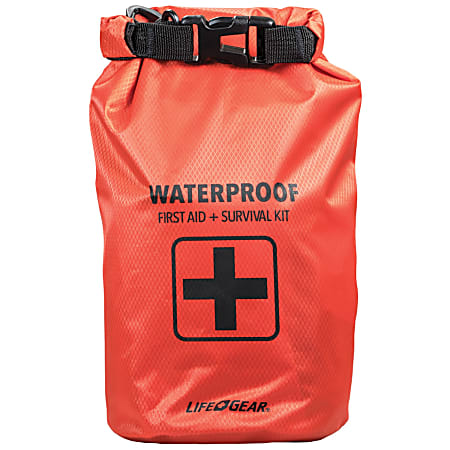 Life+Gear Piece Dry Bag First Aid & Survival Kit, 11-1/2”H x 9”W x 5-1/2”D. Red, Set Of 130 Pieces