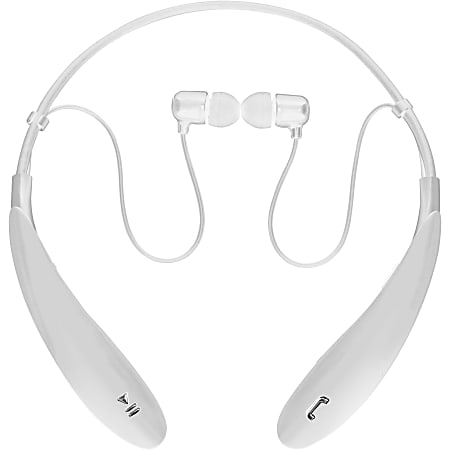 IQ Sound Bluetooth Wireless Headphones and Mic - Stereo - Wireless - Bluetooth - 32.8 ft - 16 Ohm - 20 Hz - 20 kHz - Earbud, Behind-the-neck - Binaural - In-ear - White