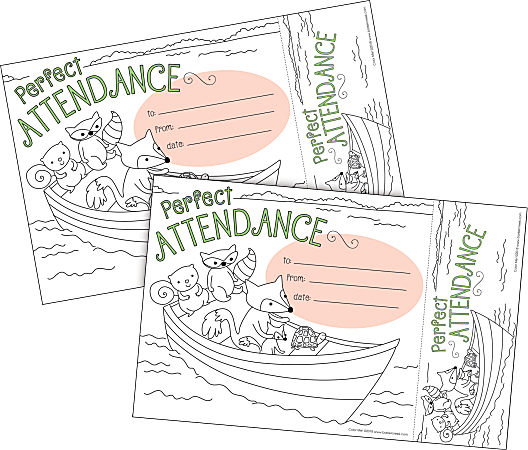 Barker Creek Color Me! Awards & Bookmarks Set, 8-1/2" x 5-1/2", Attendance, Set Of 60 Awards
