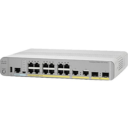 Cisco 3560CX-12TC-S Layer 3 Switch - 12 Ports - Manageable - 10/100/1000Base-T, 1000Base-X - 3 Layer Supported - 2 SFP Slots - PoE Ports - Desktop, Rack-mountable, Rail-mountable - Lifetime Limited Warranty